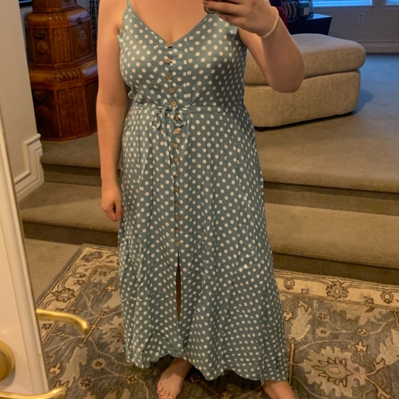 Flowy Green/White Polka Dot Green Sun Dress NWOT - Picture 1 of 8